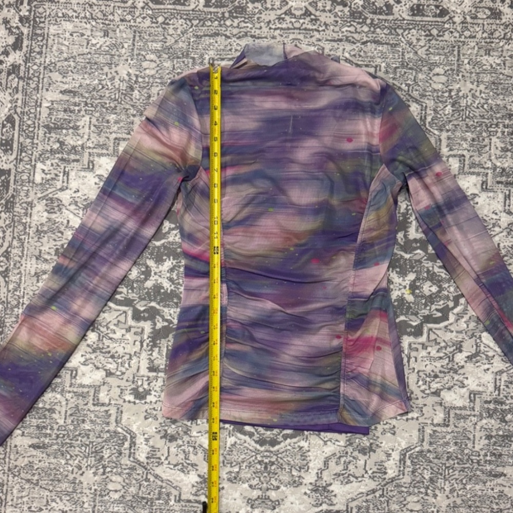 Anthropologie Double-Layer Mesh Top Sheer Trendy Blouse Size Medium Purple Pink - Picture 7 of 9